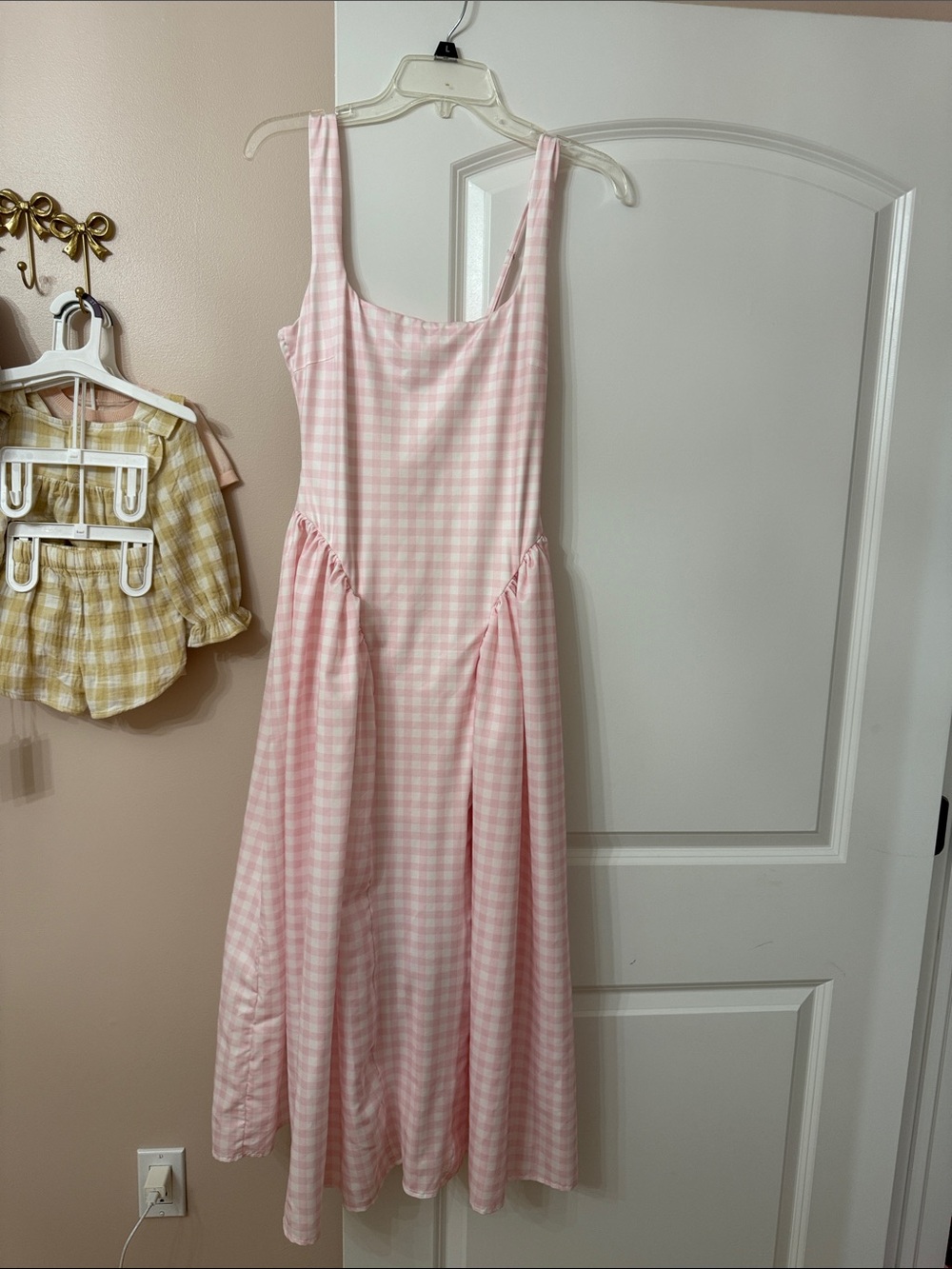 Women's Pink Gingham Maxi Dress